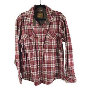 Venado Mens Flannel Shirt Button Up Corduroy Collar Cuffs Plaid Red Pink XL